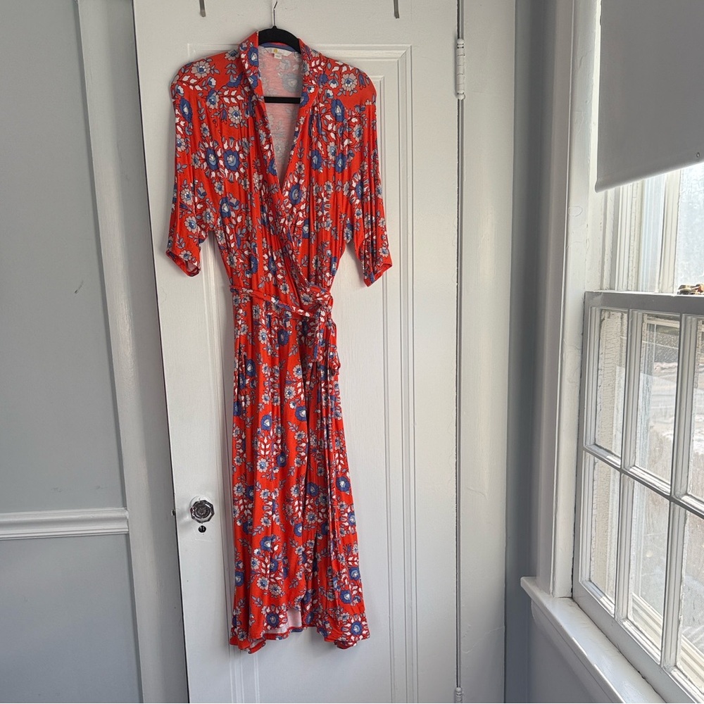Boden Lavinia Jersey True Wrap Floral Dress in Papaya Wildflower Print Size 20
